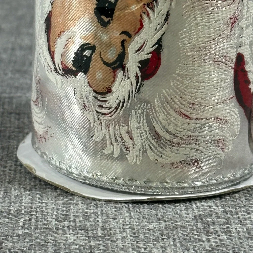 Santa Claus Wired Ribbon Silver Metallic Edge 4in x 12ft New Kitsch Christmas